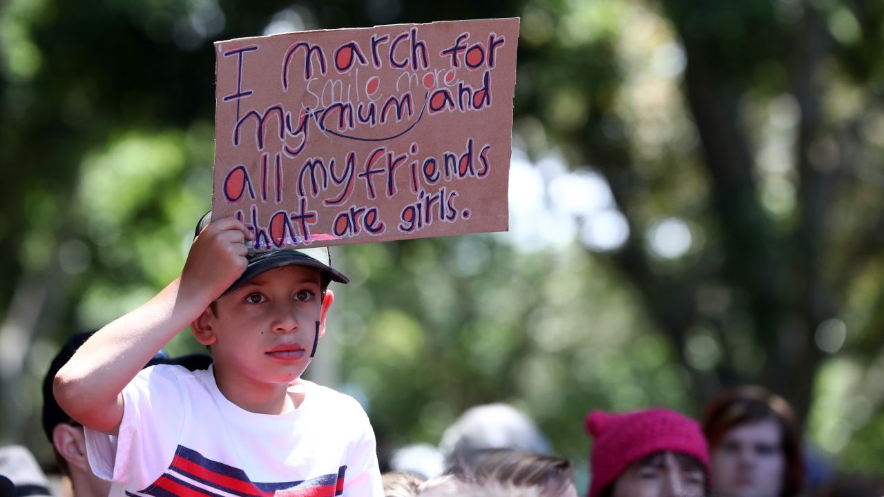 Marchers rally in Sydney in support of women's rights.