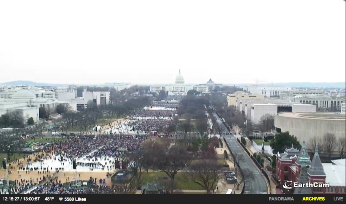A screengrab of EarthCam's live feed of the National Mall during Trump's inauguration ceremony.