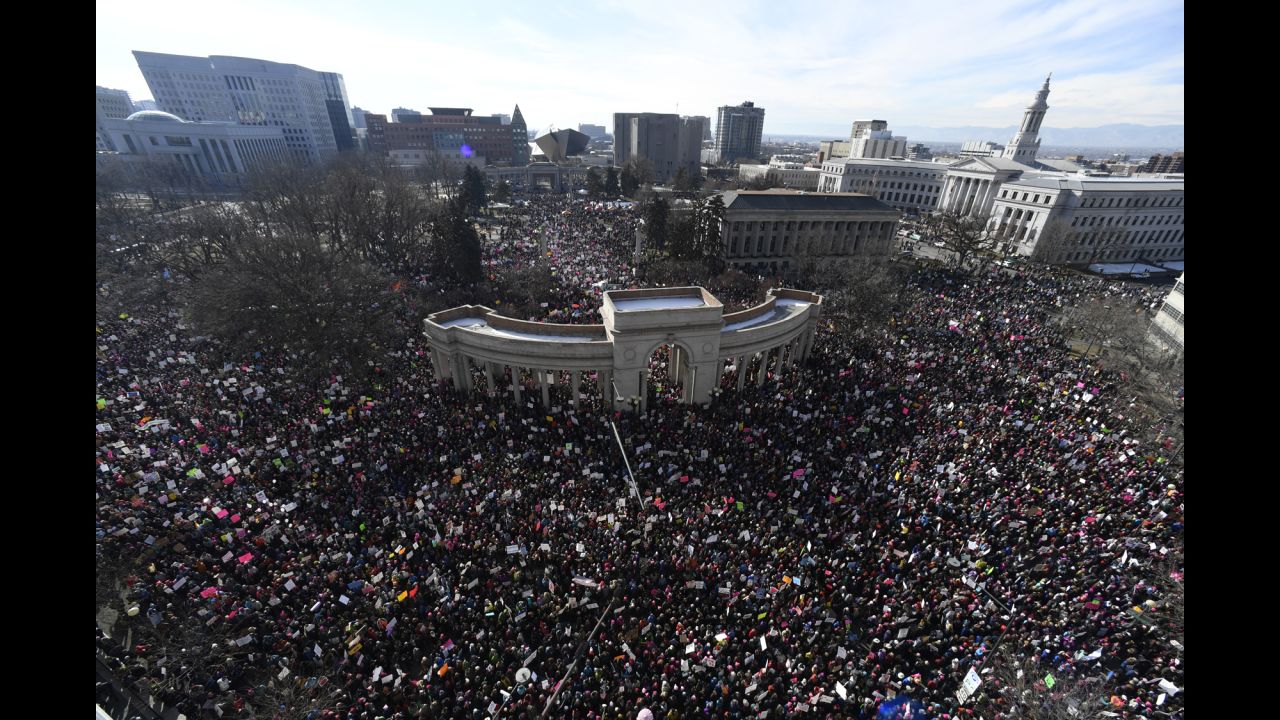 Activists gather in Civic Center Park for the Women's March on Denver on Saturday, January 21.
