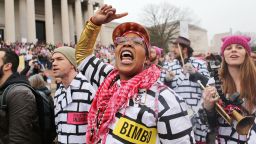 A woman chants while attending the Women's March on Washington on January 21, 2017 in Washington, DC. Large crowds are attending the anti-Trump rally a day after U.S. President Donald Trump was sworn in as the 45th U.S. president. 
