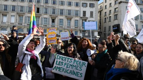 Protesters march in Marseille, France, in solidarity with women in Washington and around the world.