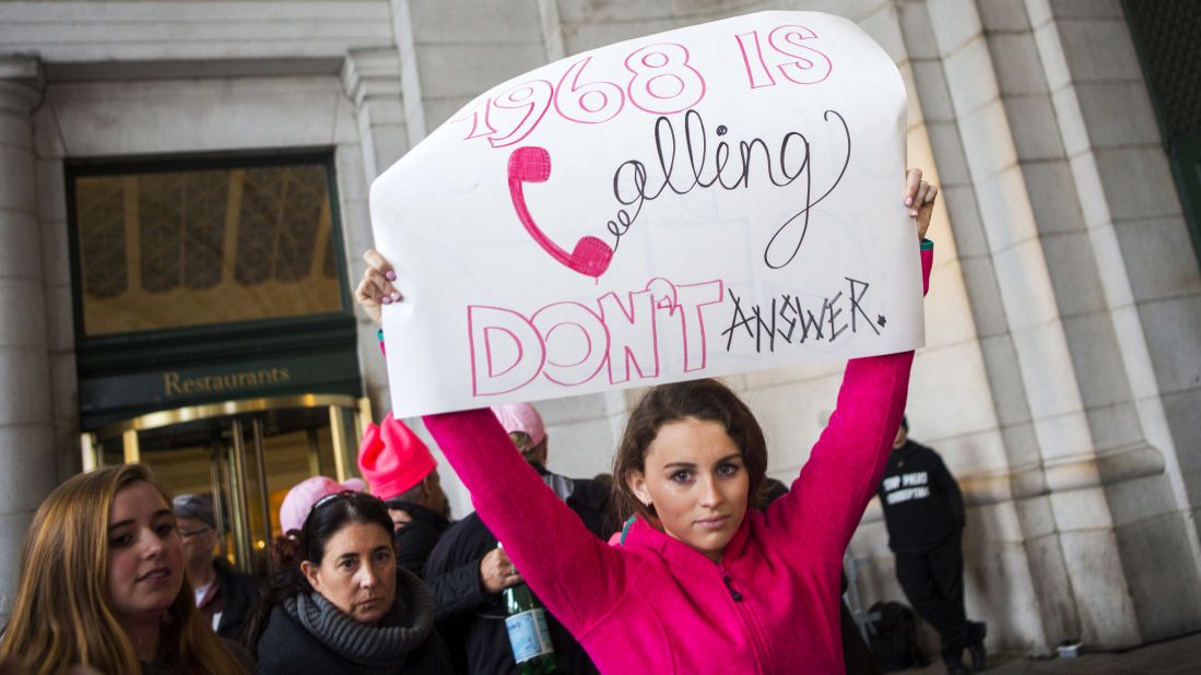 Demonstrators arrive at Washington's Union Station for the march.