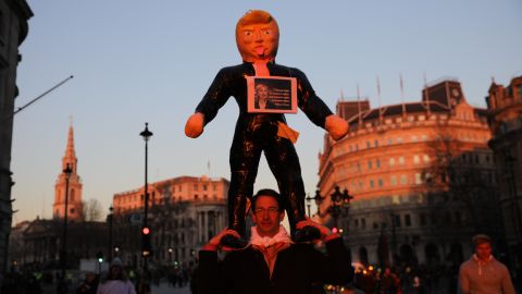 A protester carries an effigy of President Donald Trump during the Women's March in London, England on January 21, 2017. The idea for the Women's March originated in Washington, DC but soon people around the world began organizing their own protests to express concerns about possible attacks on equality, diversity and women's rights. 