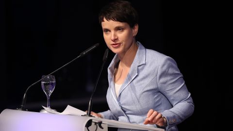 Frauke Petry, leader of the Alternative for Germany party, speaks at the  European right-wing party conference. 