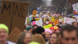 Protesters attend the Women's March on Washington on January 21, 2017 in Washington, DC. Large crowds are attending the anti-Trump rally a day after U.S. President Donald Trump was sworn in as the 45th U.S. president. 