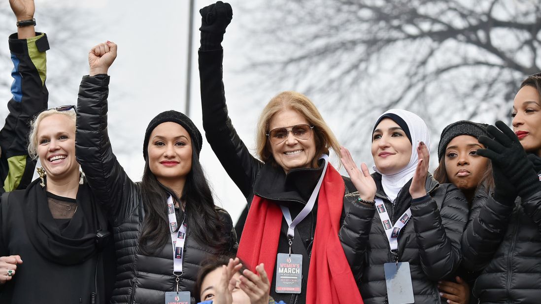 Ginny Suss, Carmen Perez, Gloria Steinem, Linda Sarsour, Tamika Mallory and Mia Ives-Rublee appear onstage during the Women's March on Washington on January 21, 2017 in Washington, DC. 