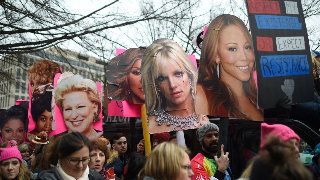 Demonstrators protest on the National Mall in Washington, DC, for the Women's March on January 21, 2017.