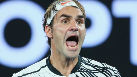 The delight is there for all to see as Roger Federer wraps up his fourth round win against Kei Nishikori.