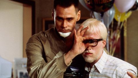 Jim Carrey, left, and Michael Bowman in "Me, Myself & Irene." Carrey plays a state trooper who develops a second personality, which interferes with his duties.