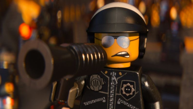 Liam Neeson voices both Good Cop and Bad Cop, whose head swivels around to reveal two faces, in "The Lego Movie."
