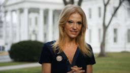 Counselor to President, Kellyanne Conway, prepares to appear on the Sunday morning show Meet The Press, from the north lawn at the White House, January 22, 2017 in Washington, DC.  Conway discussed President Trump's recent visit to the CIA and White House Press Secretary Sean Spicer's first statement. 