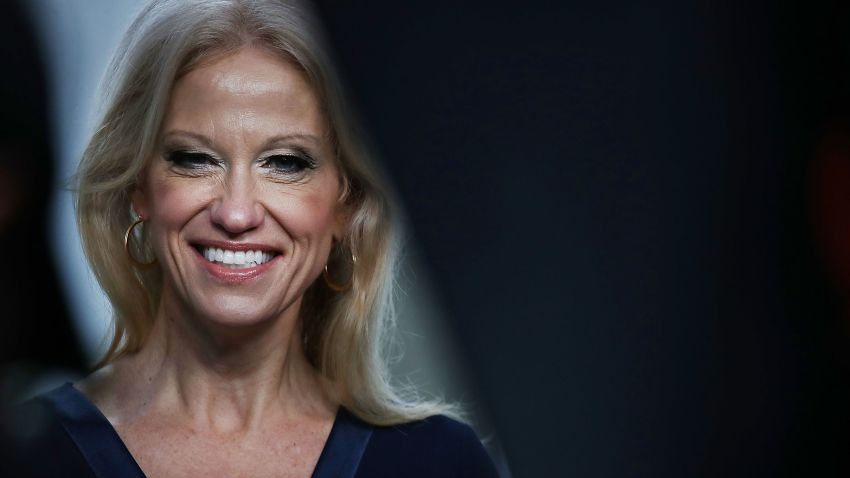 Counselor to President, Kellyanne Conway, appears on the Sunday morning show This Week with George Stephanopoulos, from the north lawn at the White House, January 22, 2017 in Washington, DC. Conway discussed President Trump's recent visit to the CIA and White House Press Secretary Sean Spicer's first statement.