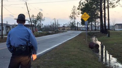 Police blocked a road leading to the Sunshine Acres mobile home park after weekend's weather.