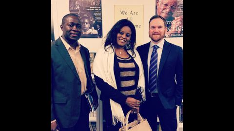 Jeffrey Smith, right, with Fatou Camara, center (Jammeh's former press secretary), and Amadou Janneh (a former Gambian government minister). Both were sentenced to prison in Gambia and now live in the United States, where they are involved in the Gambian advocacy community.