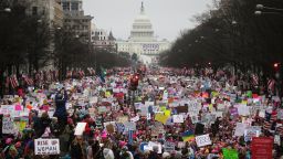 WASHINGTON, DC - JANUARY 21:  Protesters walk up Pennsylvania Avenue during the Women's March on Washington, with the U.S. Capitol in the background, on January 21, 2017 in Washington, DC. Large crowds are attending the anti-Trump rally a day after U.S. President Donald Trump was sworn in as the 45th U.S. president.  (Photo by Mario Tama/Getty Images)