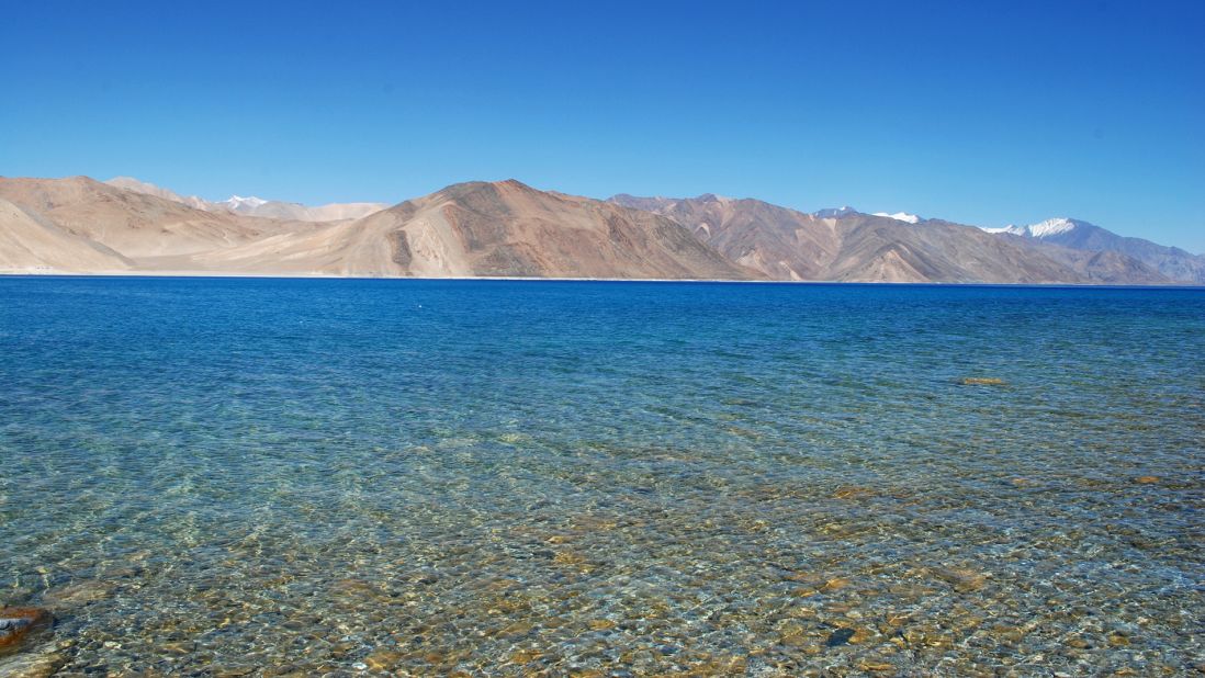 <strong>Pangong Tso Lake, India-China: </strong>This saltwater lake sits high in the Himalayas at an altitude of 4,350 meters. It's a natural -- and disputed -- border between India and China-governed Tibet.
