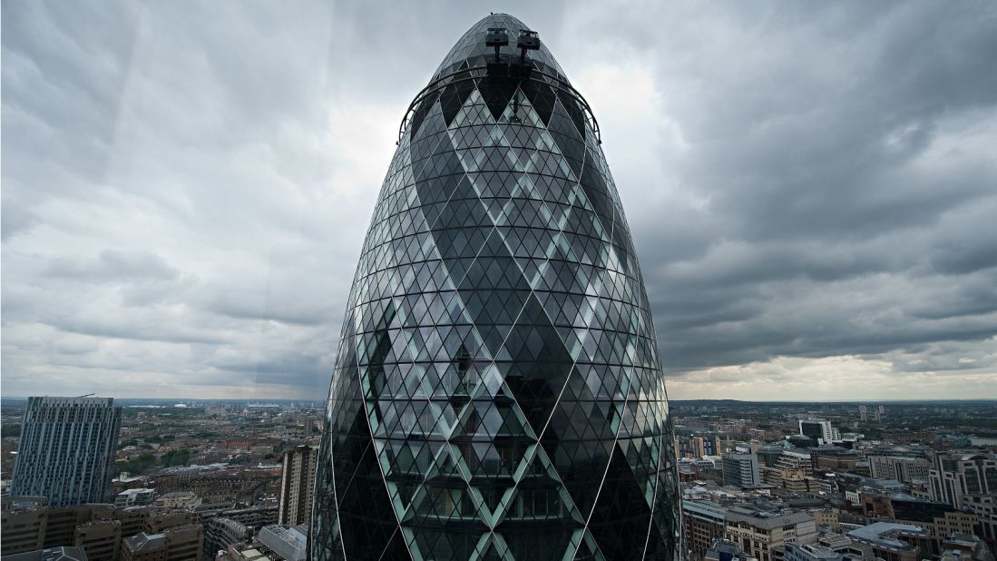 London's 30 St Mary Axe, or "The Gherkin" as it is more commonly known. The building's designer, Ken Shuttleworth, has since spoken out against the overuse of glass.