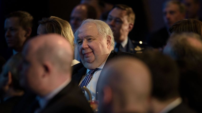 Sergey Kislyak, Russian Ambassador to the US, listens as Phebe Novakovic, Chairman and CEO of the General Dynamics Corporation, speaks during a meeting of the Economic Club of Washington May 19, 2016 in Washington, DC. / AFP / Brendan Smialowski (Photo credit should read BRENDAN SMIALOWSKI/AFP/Getty Images)