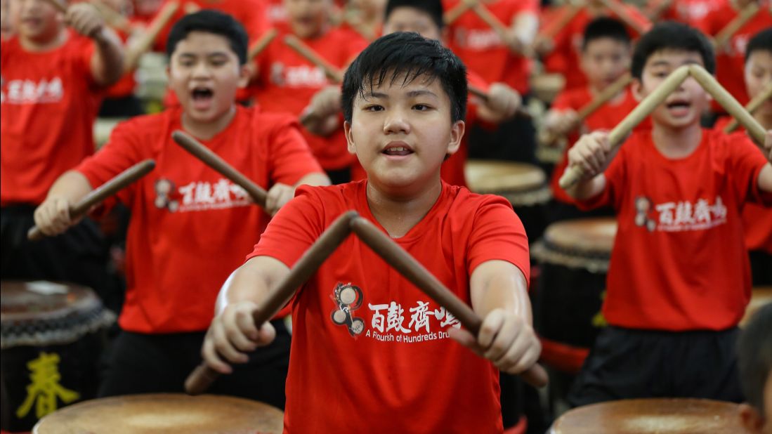 Young drummers perform in Kuala Lumpur on Saturday, January 14.