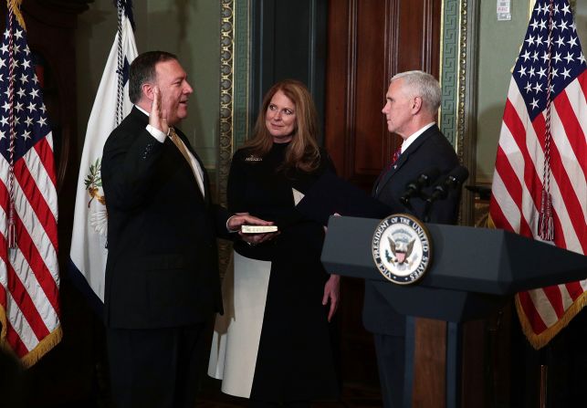 Mike Pompeo is joined by his wife, Susan, as he is sworn in as CIA director on Monday, January 23. Pompeo, who is vacating his seat in the US House, was <a href="index.php?page=&url=http%3A%2F%2Fwww.cnn.com%2F2017%2F01%2F23%2Fpolitics%2Fmike-pompeo-cia-director-confirmation-vote%2F" target="_blank">confirmed by the Senate</a> in a 66-32 vote.