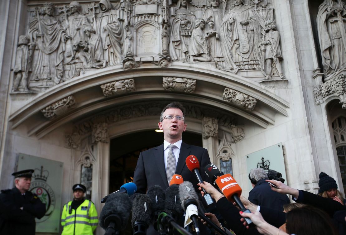 Attorney General Jeremy Wright making a statement outside the Supreme Court.