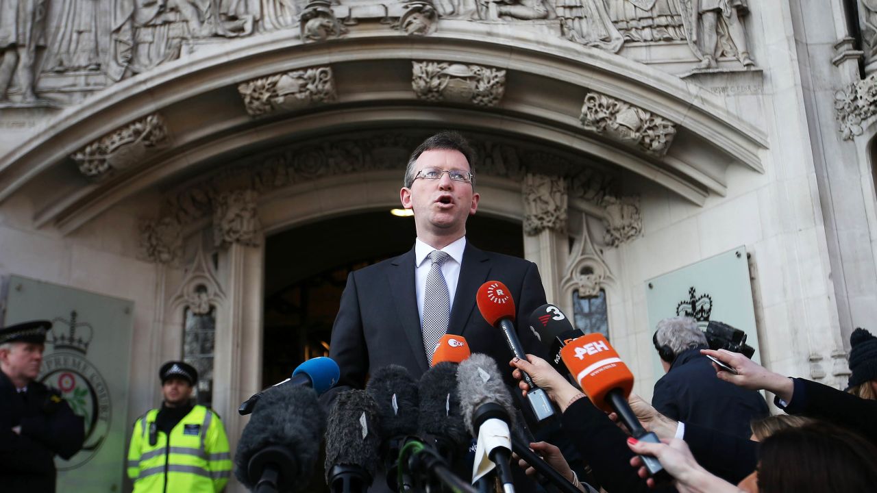Attorney General Jeremy Wright making a statement outside the Supreme Court.