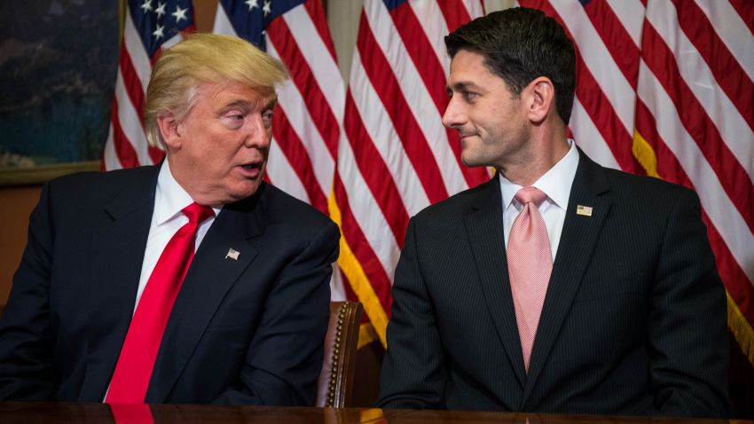 WASHINGTON, D.C. - NOVEMBER 09: President-elect Donald Trump meets with House Speaker Paul Ryan (R-WI) at the U.S. Capitol for a meeting November 10, 2016 in Washington, DC. Earlier in the day president-elect Trump met with U.S. President Barack Obama at the White House. (Photo by Zach Gibson/Getty Images)