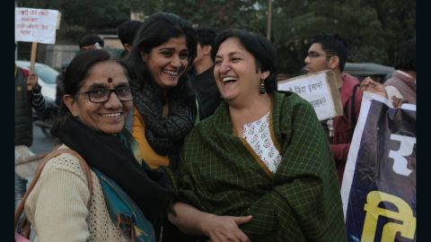 Ankita Luharia with fellow protesters at the march in Jaipur.