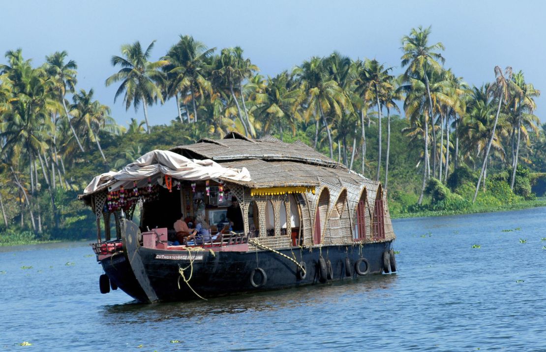Houseboat rides in the backwaters of Kerala, India, are popular.