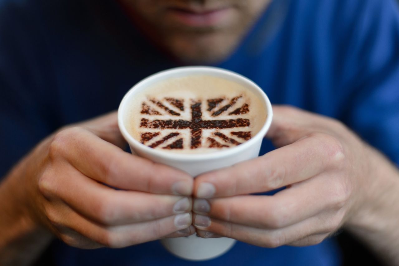 Coffee-drinking goes patriotic here with the Union Flag on the froth.