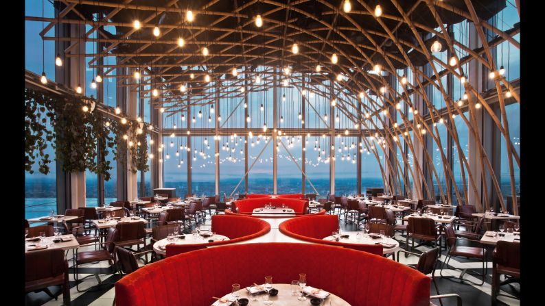 <strong>SushiSamba, London: </strong>Designed by CetraRuddy, SushiSamba (shown here) and Duck & Waffle are both located in Heron Tower, the tallest building in the city of London. The design is meant to reflect  "the merging of Japanese, Peruvian, Brazilian and English cuisines and cultures," the architects say. 