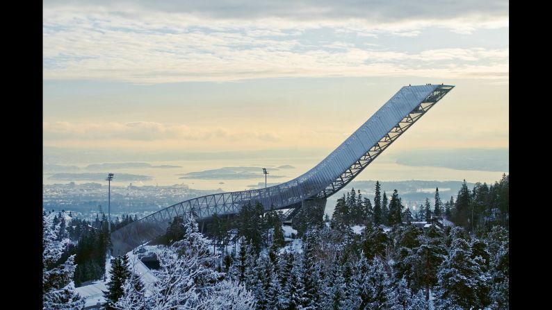 <strong>Holmenkollen Ski Jump, Norway: </strong>At the highest point of the JDS-designed Holmenkollen Ski Jump in Oslo, the architects explain: "Atop the ski jump is a platform where visitors can take in some of the most breathtaking views of Oslo, the fjord and the region beyond. It's a new form of public space, using an unlikely architectural form as its host."