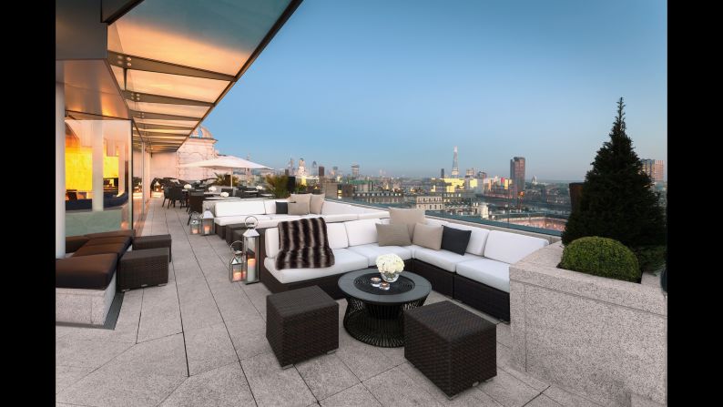 <strong>Radio Rooftop Bar, ME London, England.</strong> Located on the tenth and top floor of the ME London, a five-star hotel designed by Foster + Partners, the bar's name comes from the site's original use as the home of the BBC on the Strand. The bar has inside and outside seating and 180 degree views.  