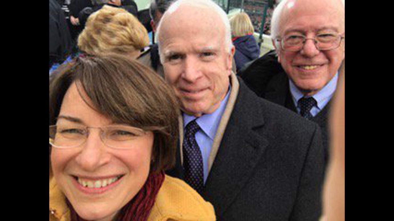 US Sen. Amy Klobuchar takes a selfie with fellow Sens. John McCain, center, and Bernie Sanders as they attended <a href="http://www.cnn.com/interactive/2017/01/politics/trump-inauguration-gigapixel/" target="_blank">the inauguration of Donald Trump</a> on Friday, January 20. "A bit of camaraderie," <a href="https://twitter.com/amyklobuchar/status/822496994249867268" target="_blank" target="_blank">the Minnesota senator tweeted.</a> "My seat mates at the inauguration."