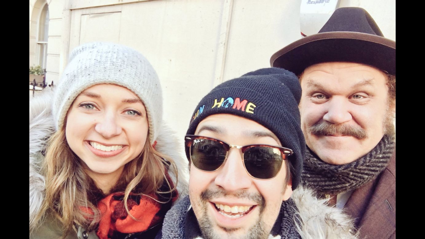 Lin-Manuel Miranda, center, <a href="https://twitter.com/Lin_Manuel/status/822818170033545217" target="_blank" target="_blank">takes a selfie</a> with fellow actors Lauren Lapkus and John C. Reilly during the Women's March in London on Saturday, January 21. <a href="http://www.cnn.com/2017/01/21/politics/womens-march-wrap/" target="_blank">Marches were held</a> in London, Washington and many other cities across the world to show support for women's rights and express discontent over the election of US President Donald Trump.