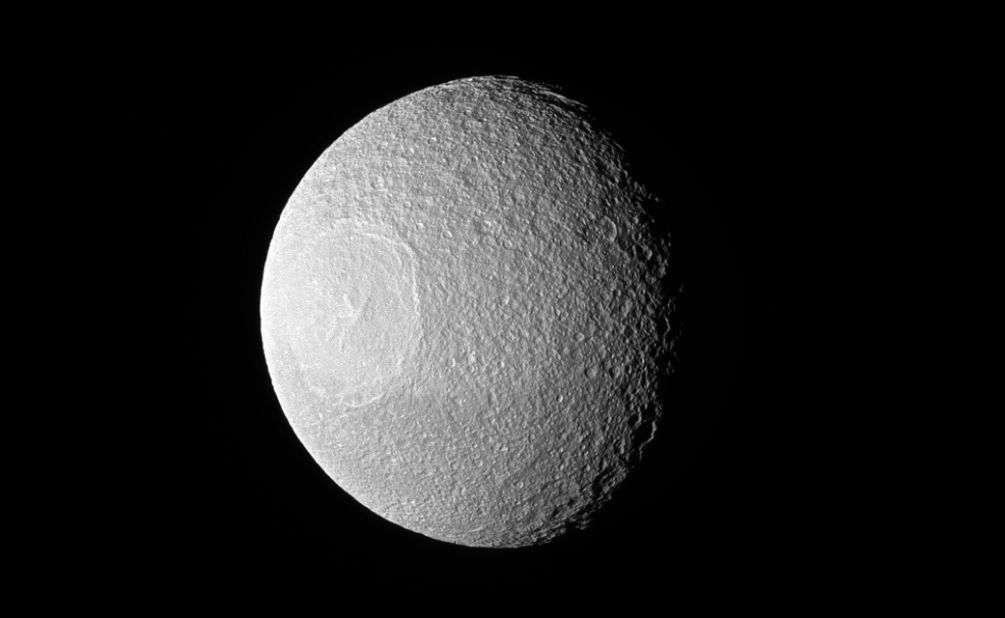 This photo of Saturn's large icy moon, Tethys, was taken by NASA's Cassini spacecraft, which sent back some<a href="http://www.cnn.com/2014/06/27/tech/gallery/cassinis-top-discoveries/" target="_blank"> jaw-dropping images</a> from the ringed planet. 