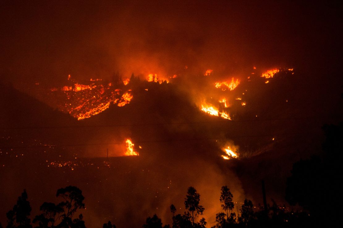 Forest fires consume parts of the community of Vichuquen in Chile's Maule Region.