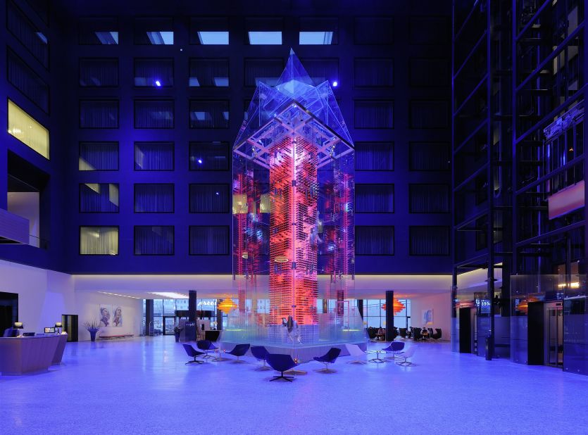 A 54-foot-high glass wine tower -- the world's tallest -- brings the atrium of Zurich Airport's Radisson Blu hotel to life. Housing 4,000 bottles, it is staffed by resident aerial artist "Wine Angels," who will recommend pairings and 'fly' up the tower to fetch your selection.