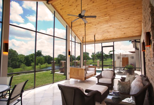 Enjoying the outdoors is a priority here, as private screened-in porches attest.