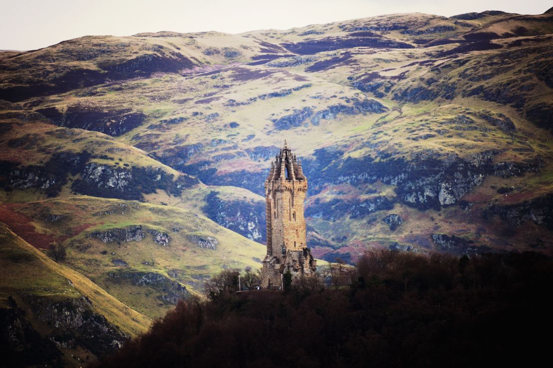 The Wallace Monument, which stands 220 feet high, surveying Stirling.