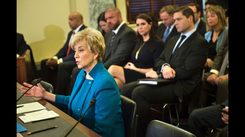 McMahon speaks during her confirmation hearing. She stepped down from her WWE duties in 2009 and ran for the Senate in 2010 and 2012.