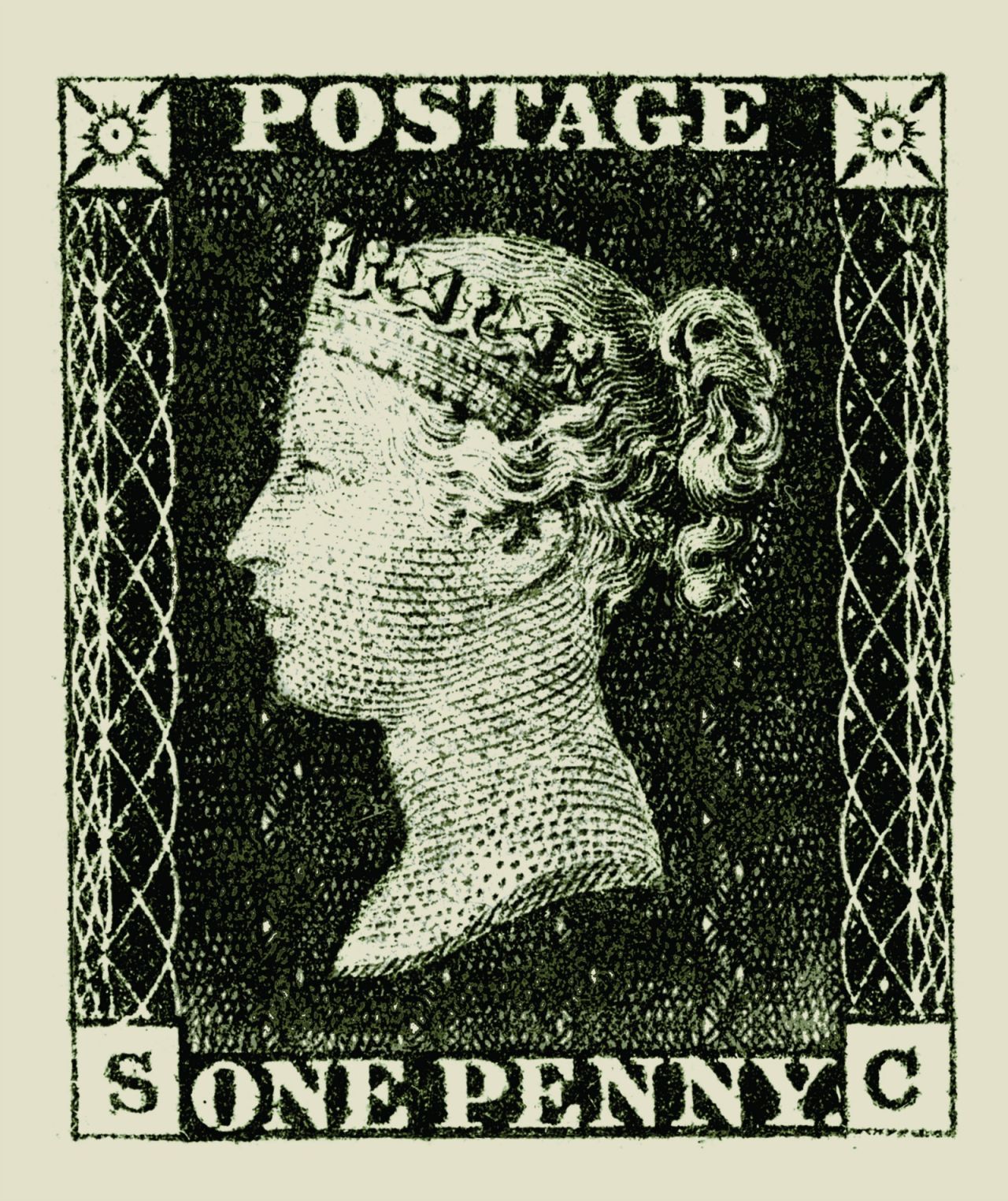 Based on Royal Mint engraver William Wyon's portrait of Queen Victoria on the so-called City Medal, the Royal Mail's 1840 Penny Black was the world's first adhesive postage stamp. A small stamp with pitch-black ink etchings, its radical design became the model for making stamps around the world.