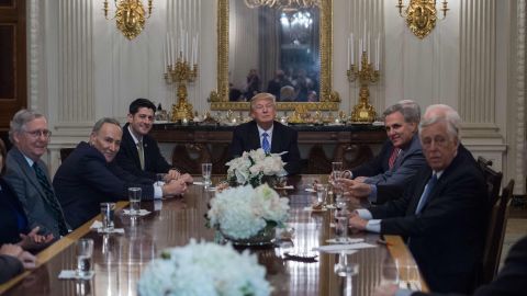 Trump smiles during a reception with congressional leaders