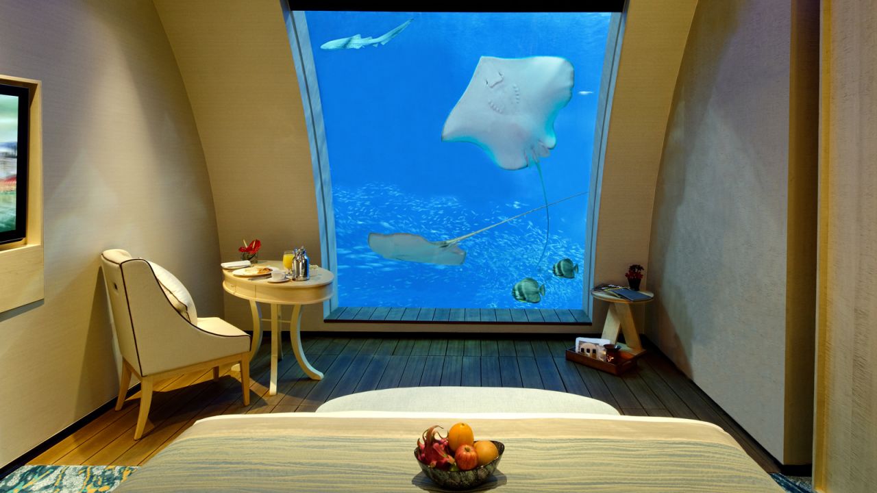 <strong>Beach Villa Ocean Suites: </strong>Resorts World Sentosa's Beach Villa Ocean Suites are part-submerged along one side of Singapore's S.E.A. Aquarium. 