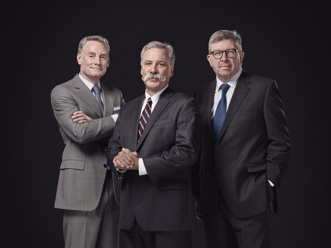 This trio are charged with running F1: Sean Bratches (left to right), Chase Carey and Ross Brawn.