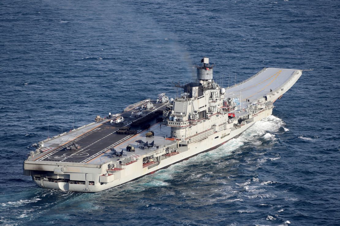 Russian aircraft carrier, the Admiral Kuznetsov, in an undated photograph from the UK Ministry of Defense.