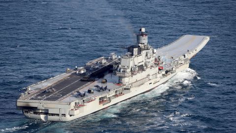 Russian aircraft carrier, the Admiral Kuznetsov, in an undated photograph from the UK Ministry of Defense.