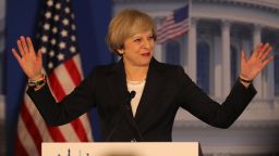 British Prime Minister Theresa May speaks at the Congress of Tomorrow Republican Member Retreat at the Loews Philadelphia Hotel on January 26, 2017.