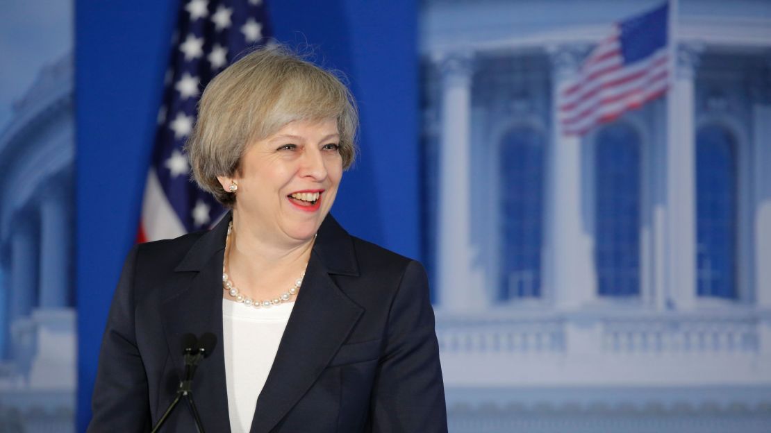 British Prime Minister Theresa May addresses Republicans in Philadelphia.
