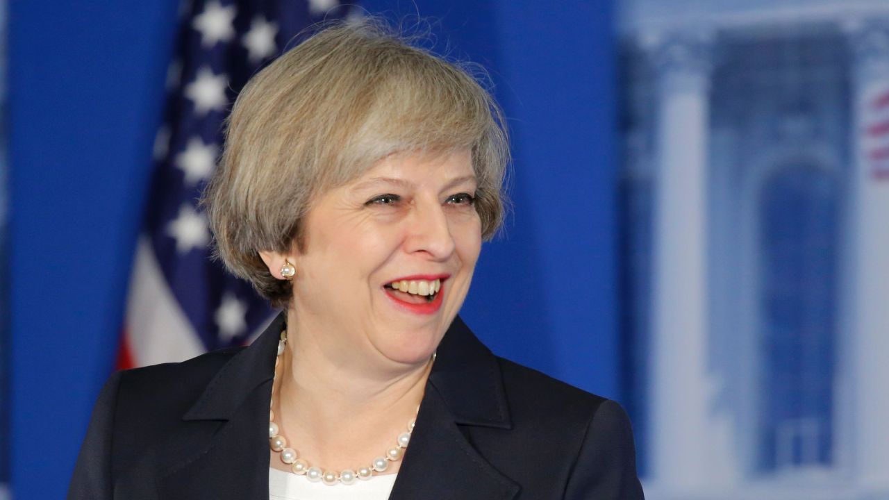 British Prime Minister Theresa May addresses Republicans in Philadelphia.